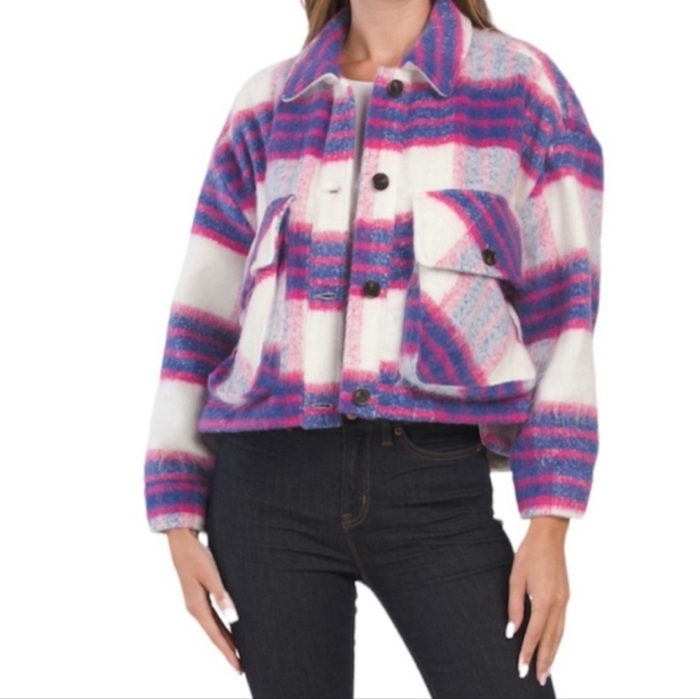 Blanknyc Plaid Boxy Crop Oversized Shacket Size S